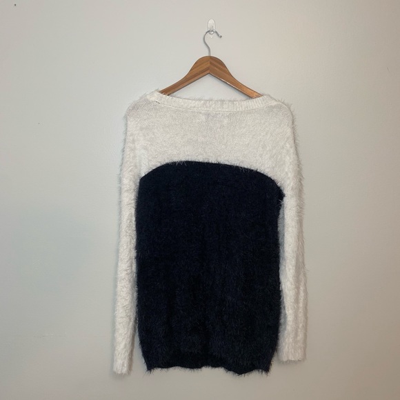 Gypsy Warrior Colorblock Cream Black Fuzzy Sweater - Picture 2 of 6